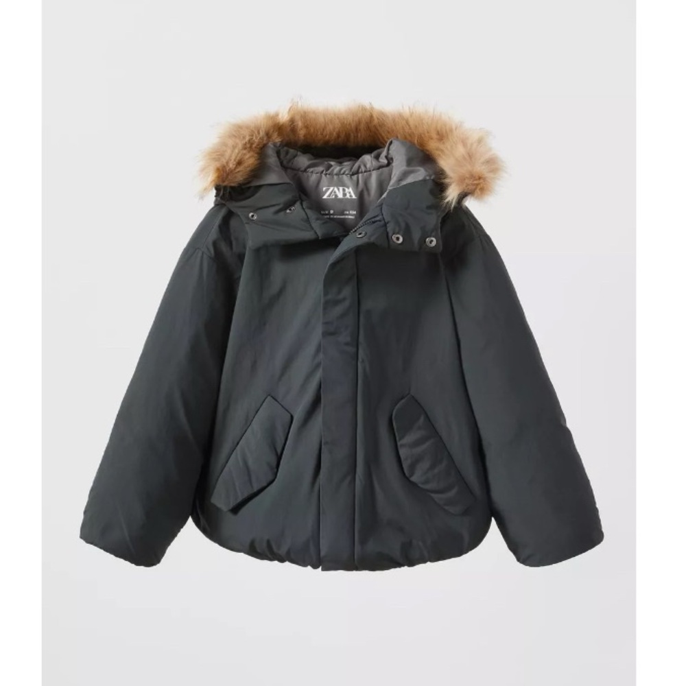 Zara Boys Down Coat with Faux Fur Trimmed Hood - Excellent Condition Size 10